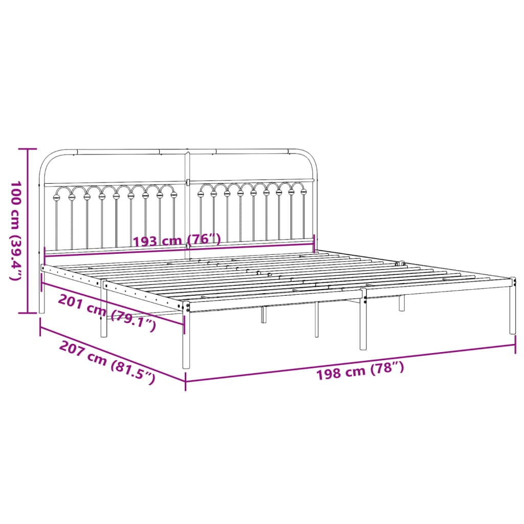 Bedframe met hoofdbord metaal zwart 193x203 cm is nu te koop bij PeponiXL, paradijselijk wonen!