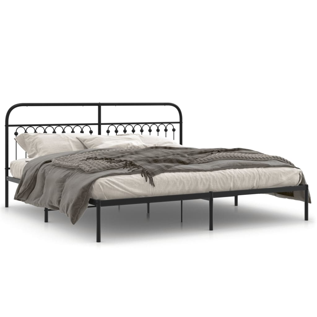 Bedframe met hoofdbord metaal zwart 193x203 cm is nu te koop bij PeponiXL, paradijselijk wonen!