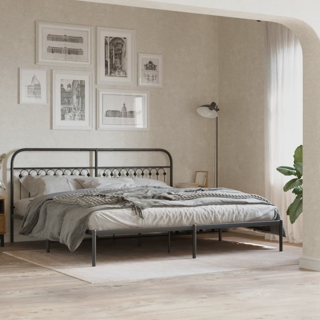Bedframe met hoofdbord metaal zwart 200x200 cm is nu te koop bij PeponiXL, paradijselijk wonen!