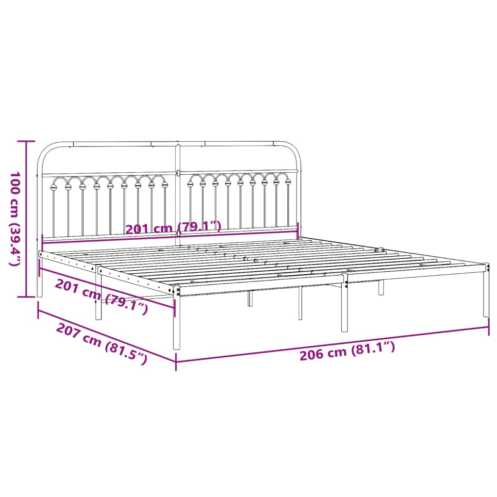 Bedframe met hoofdbord metaal zwart 200x200 cm is nu te koop bij PeponiXL, paradijselijk wonen!