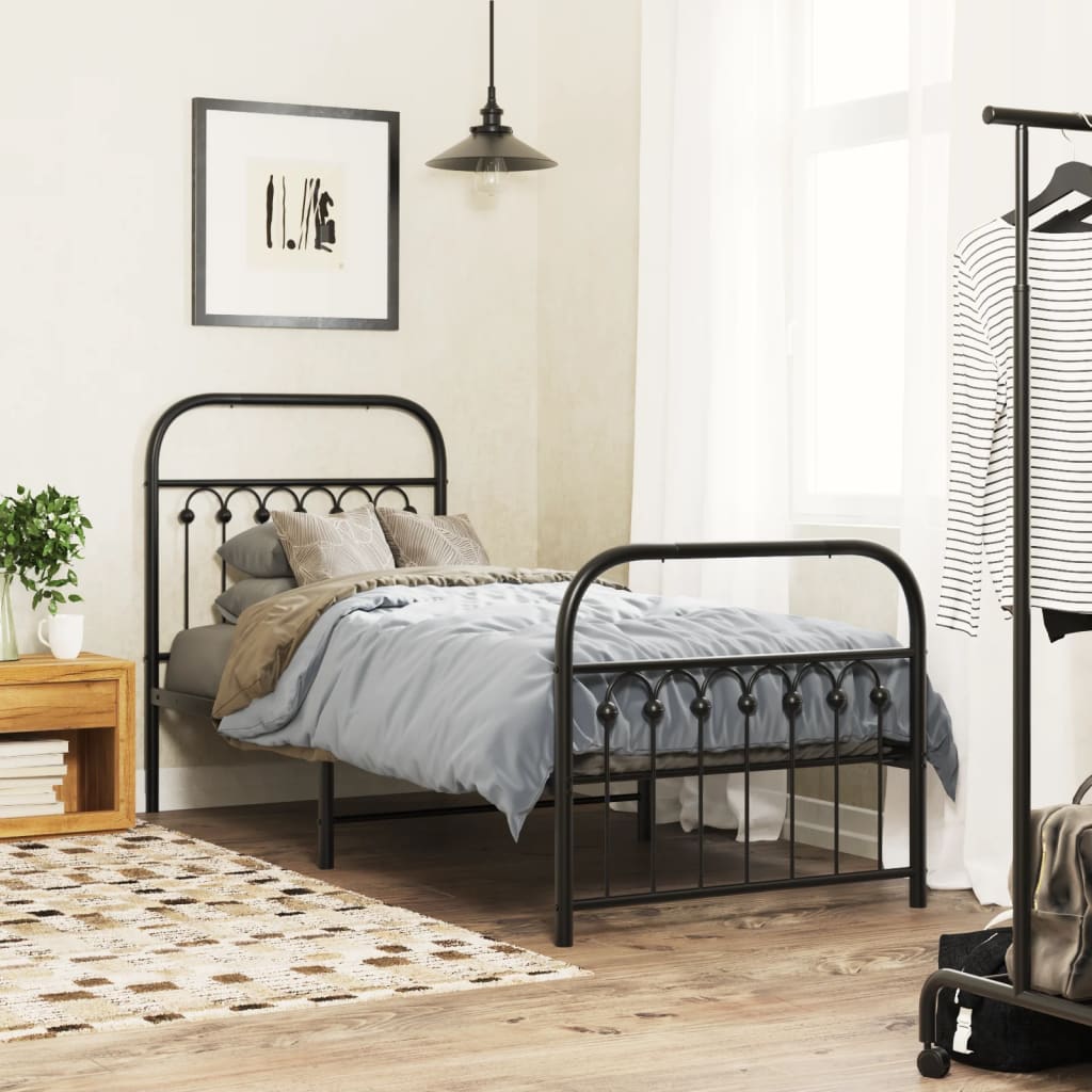 Bedframe met hoofd- en voeteneinde metaal zwart 75x190 cm is nu te koop bij PeponiXL, paradijselijk wonen!