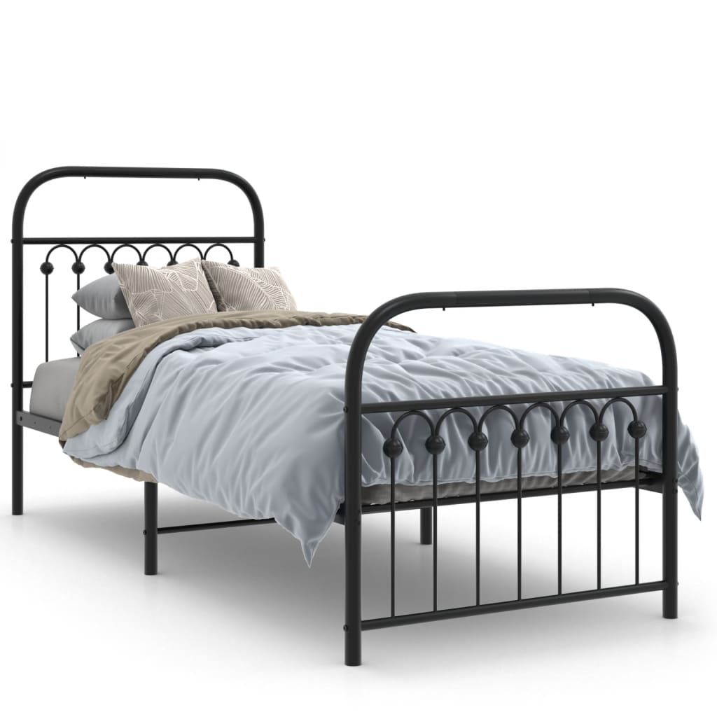 Bedframe met hoofd- en voeteneinde metaal zwart 75x190 cm is nu te koop bij PeponiXL, paradijselijk wonen!