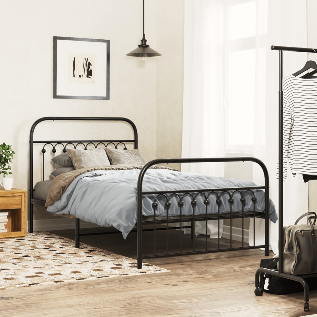 Bedframe met hoofd- en voeteneinde metaal zwart 100x200 cm is nu te koop bij PeponiXL, paradijselijk wonen!