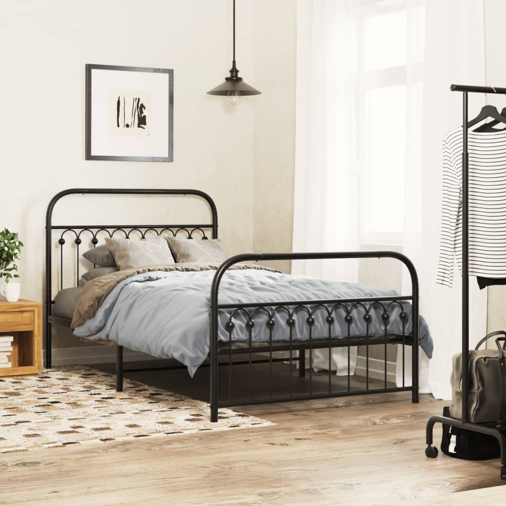 Bedframe met hoofd- en voeteneinde metaal zwart 107x203 cm is nu te koop bij PeponiXL, paradijselijk wonen!