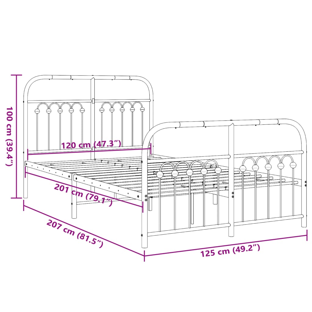 Bedframe met hoofd- en voeteneinde metaal zwart 120x200 cm is nu te koop bij PeponiXL, paradijselijk wonen!