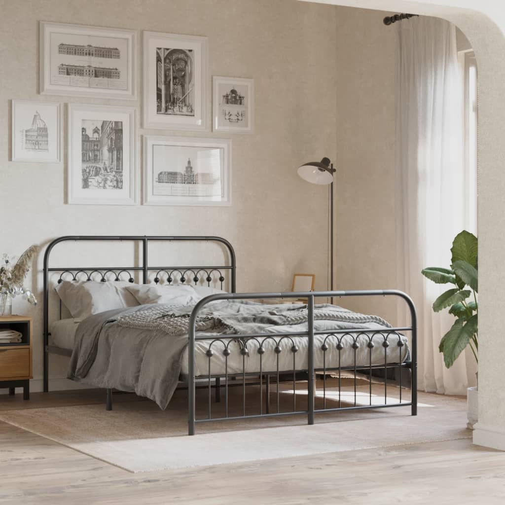 Bedframe met hoofd- en voeteneinde metaal zwart 137x190 cm is nu te koop bij PeponiXL, paradijselijk wonen!