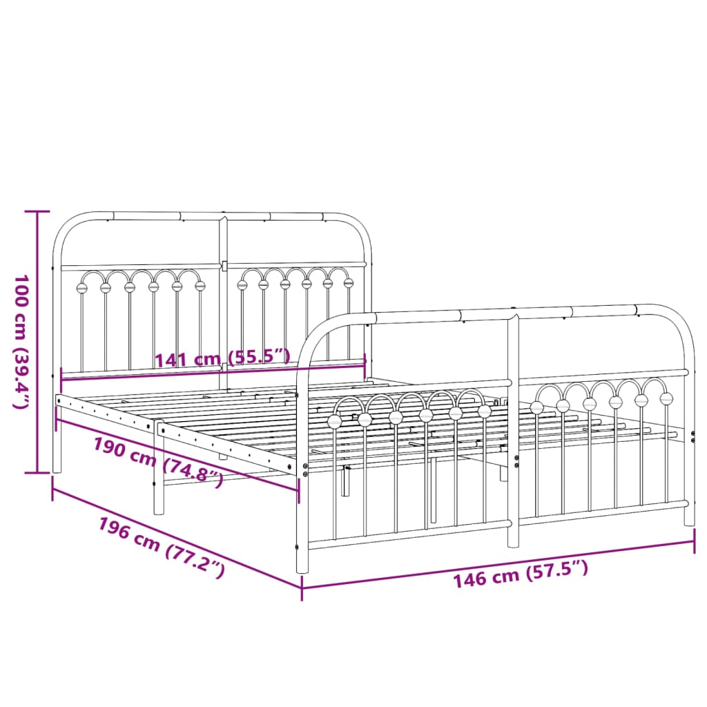 Bedframe met hoofd- en voeteneinde metaal zwart 140x190 cm is nu te koop bij PeponiXL, paradijselijk wonen!