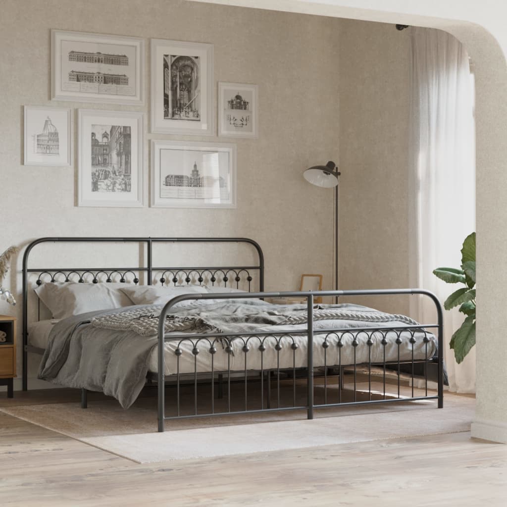 Bedframe met hoofd- en voeteneinde metaal zwart 183x203 cm is nu te koop bij PeponiXL, paradijselijk wonen!