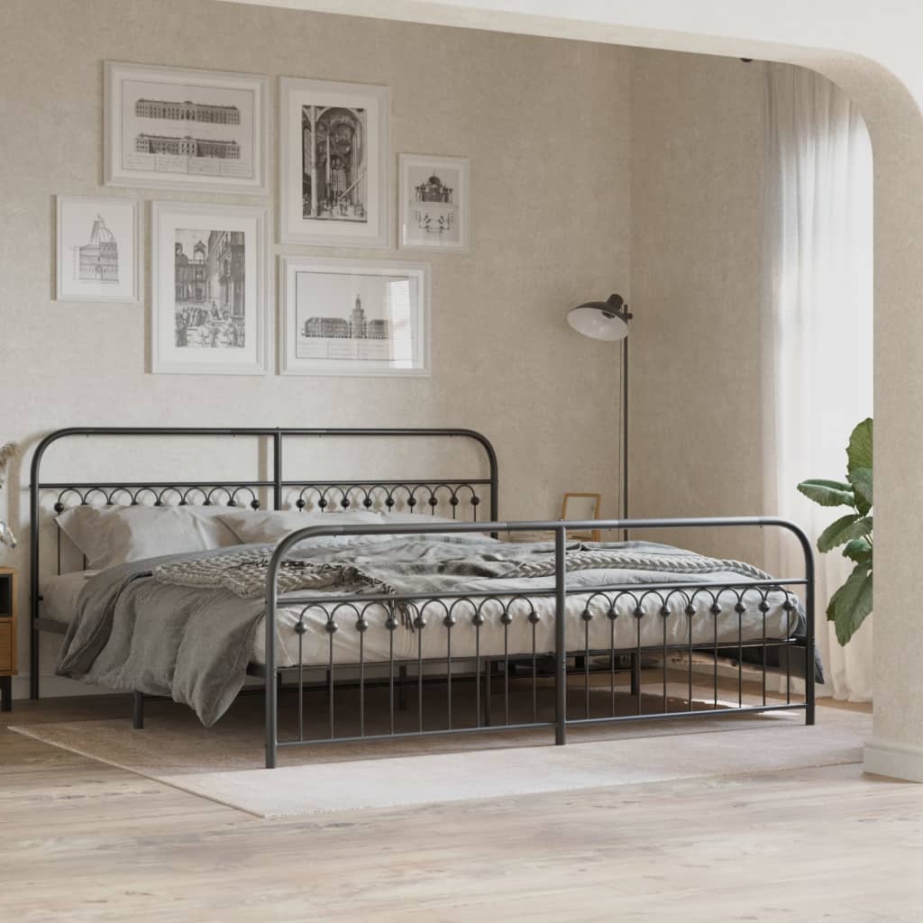 Bedframe met hoofd- en voeteneinde metaal zwart 193x203 cm is nu te koop bij PeponiXL, paradijselijk wonen!