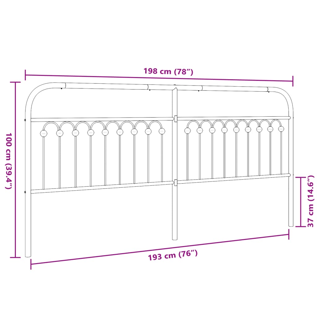 Vervangend hoofdbord 193 cm metaal zwart is nu te koop bij PeponiXL, paradijselijk wonen!