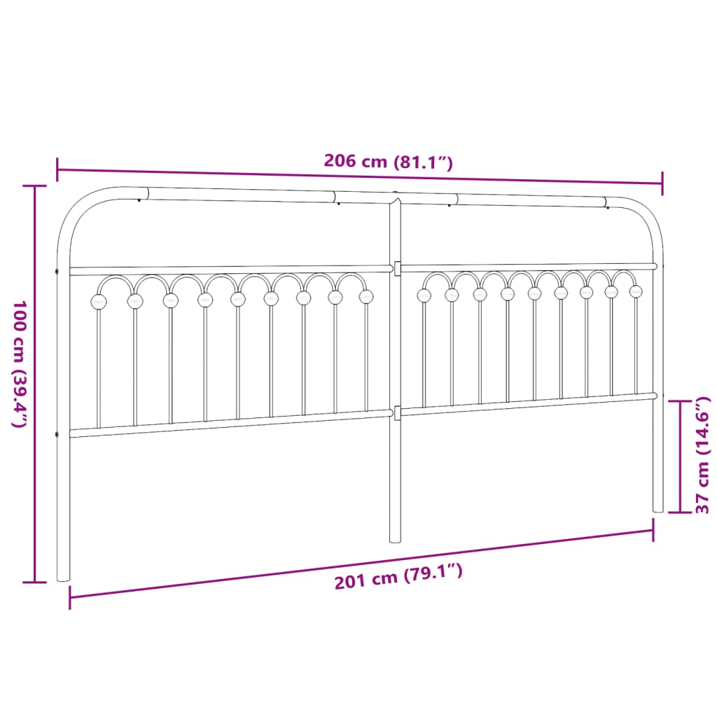 Vervangend hoofdbord 200 cm metaal zwart is nu te koop bij PeponiXL, paradijselijk wonen!