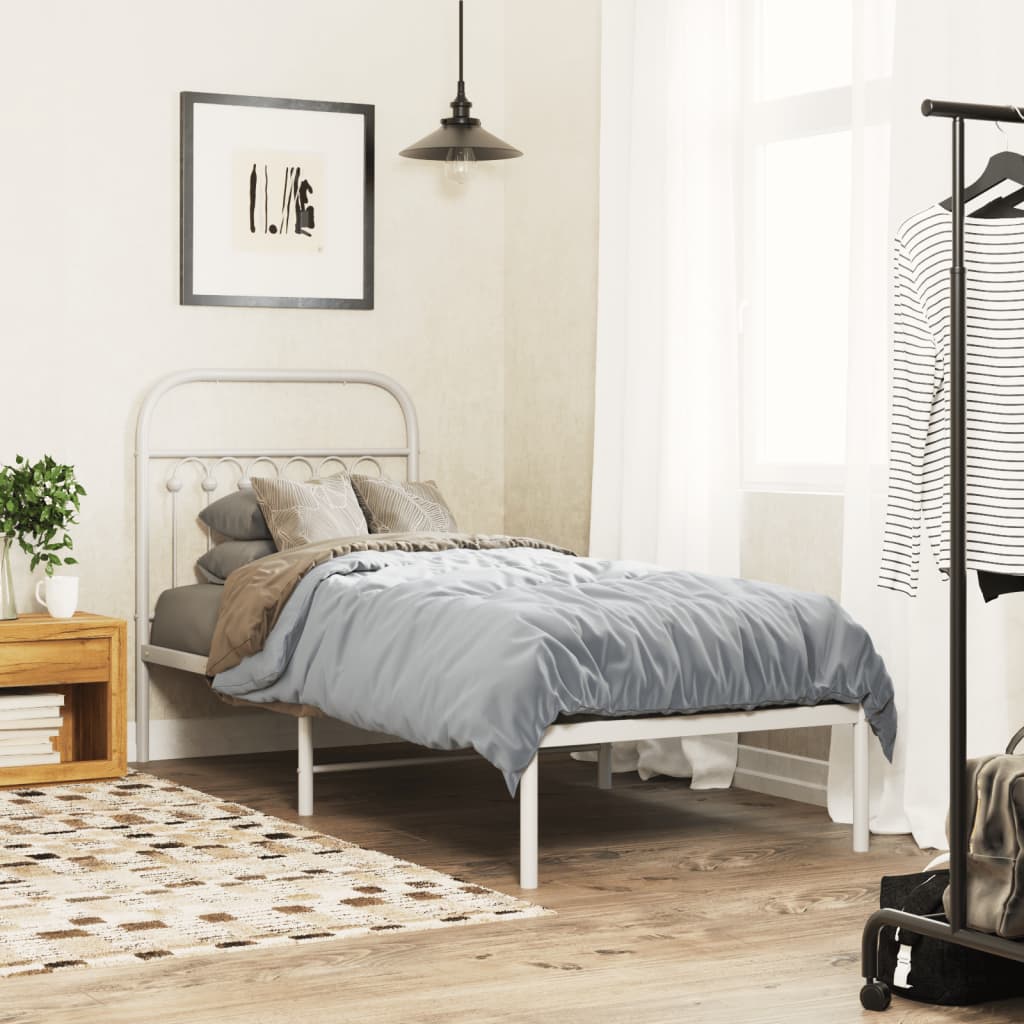 Bedframe met hoofdbord zonder matras metaal wit 75x190 cm is nu te koop bij PeponiXL, paradijselijk wonen!