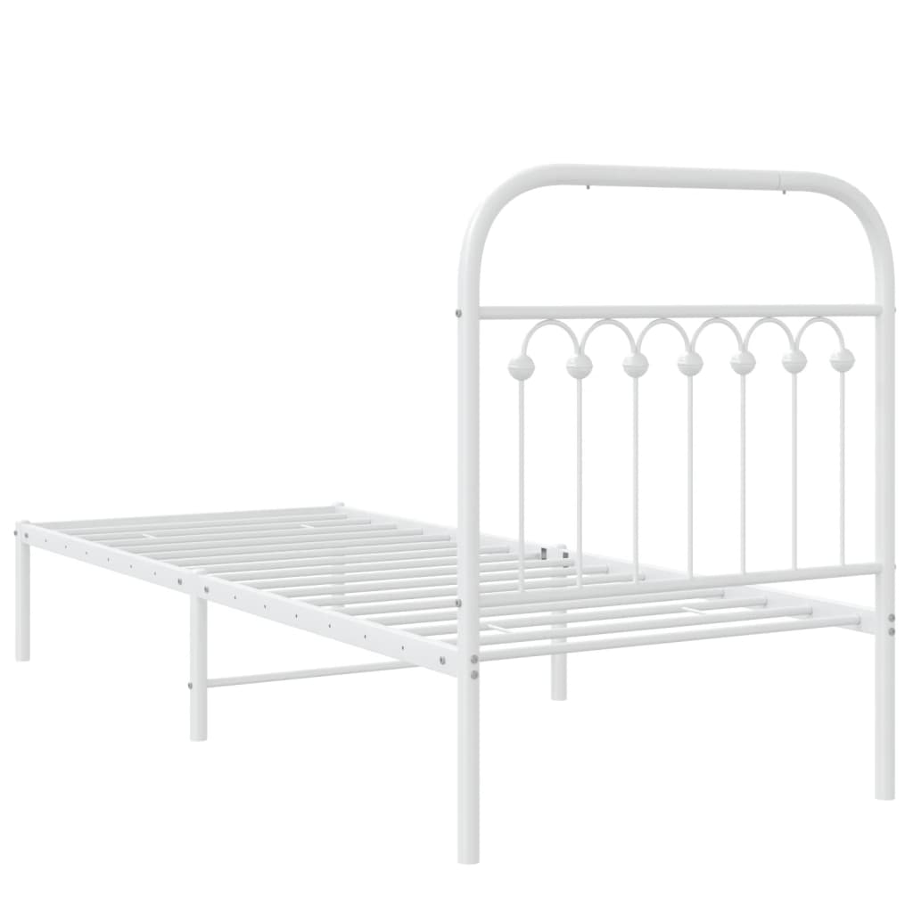 Bedframe met hoofdbord zonder matras metaal wit 75x190 cm is nu te koop bij PeponiXL, paradijselijk wonen!