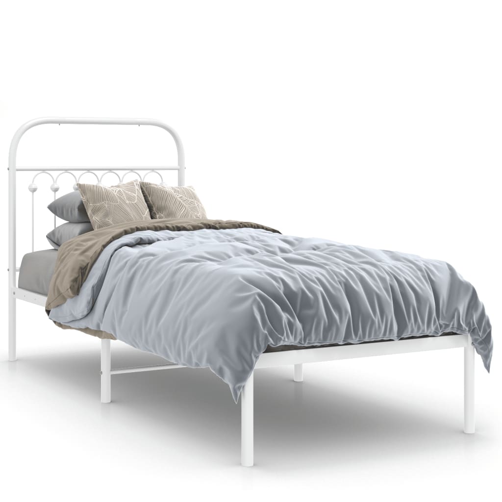 Bedframe met hoofdbord zonder matras metaal wit 75x190 cm is nu te koop bij PeponiXL, paradijselijk wonen!