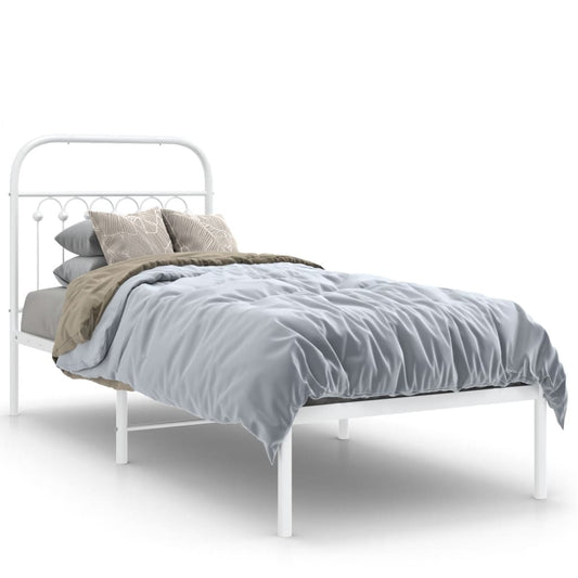 Bedframe met hoofdbord metaal wit 80x200 cm is nu te koop bij PeponiXL, paradijselijk wonen!