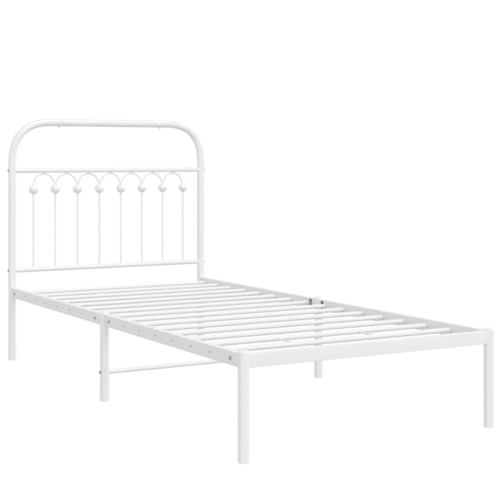 Bedframe met hoofdbord metaal wit 90x190 cm is nu te koop bij PeponiXL, paradijselijk wonen!