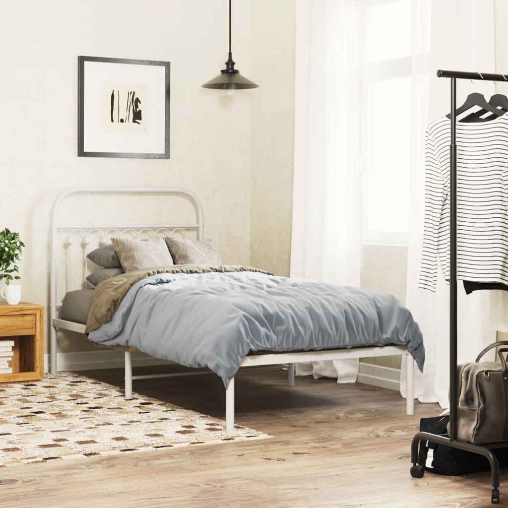 Bedframe met hoofdbord metaal wit 90x190 cm is nu te koop bij PeponiXL, paradijselijk wonen!