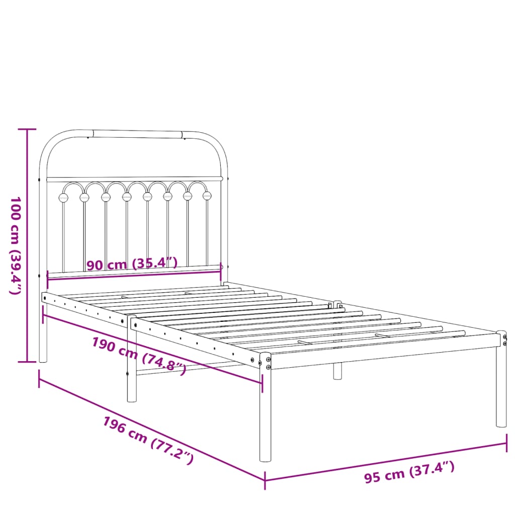 Bedframe met hoofdbord metaal wit 90x190 cm is nu te koop bij PeponiXL, paradijselijk wonen!