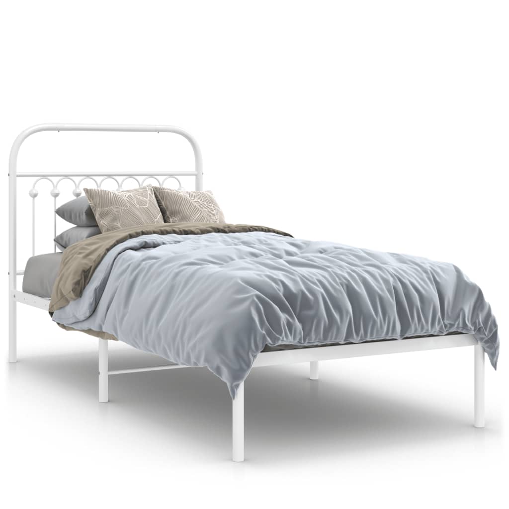 Bedframe met hoofdbord metaal wit 90x190 cm is nu te koop bij PeponiXL, paradijselijk wonen!