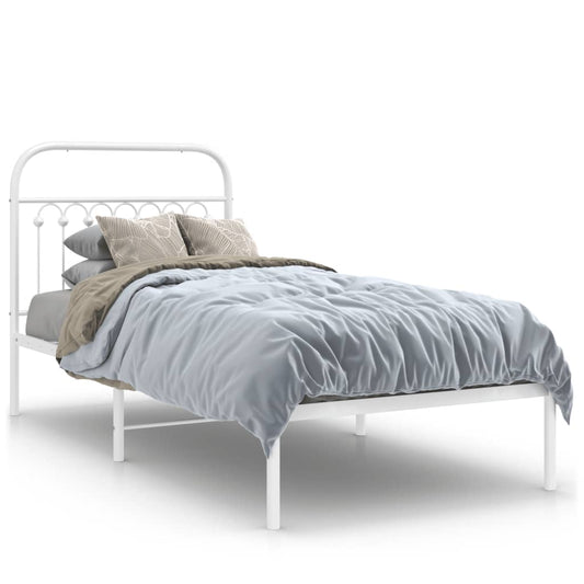 Bedframe met hoofdbord metaal wit 90x190 cm is nu te koop bij PeponiXL, paradijselijk wonen!
