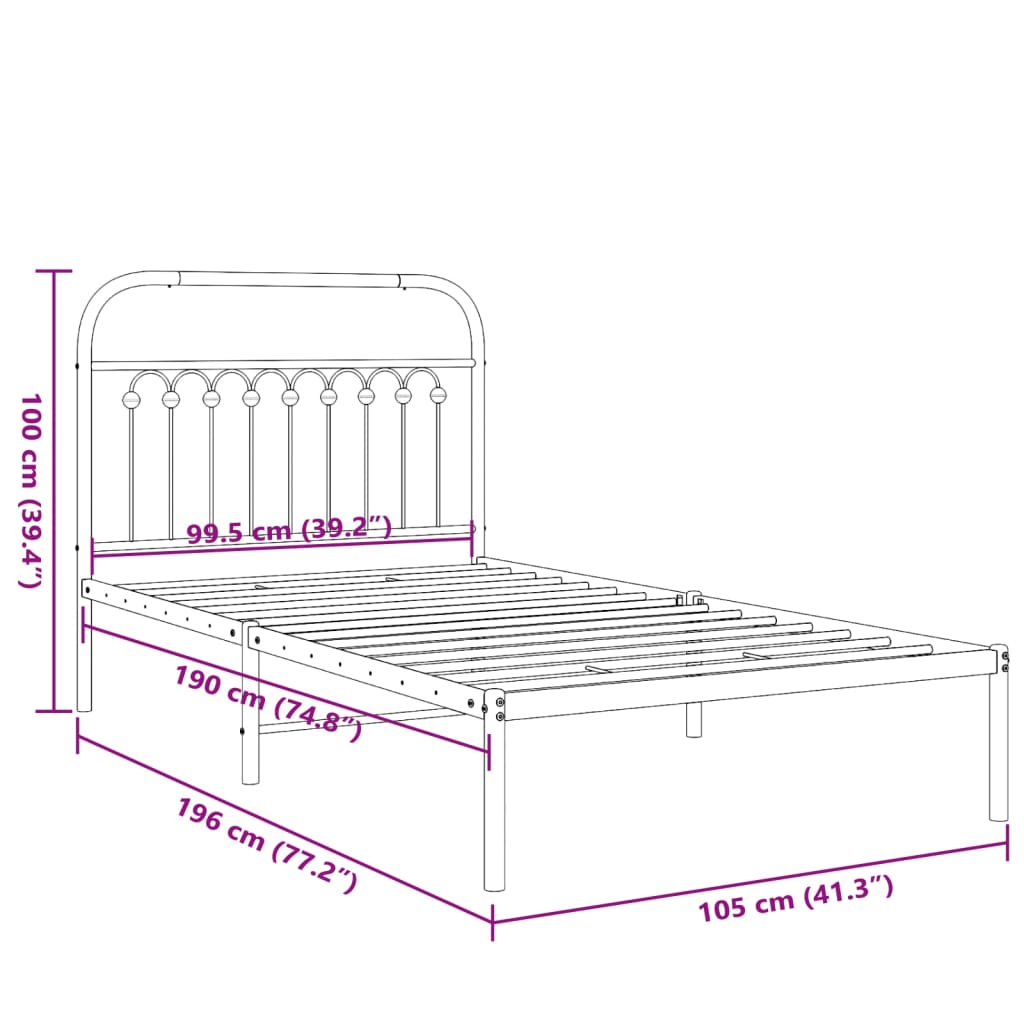 Bedframe met hoofdbord metaal wit 100x190 cm is nu te koop bij PeponiXL, paradijselijk wonen!
