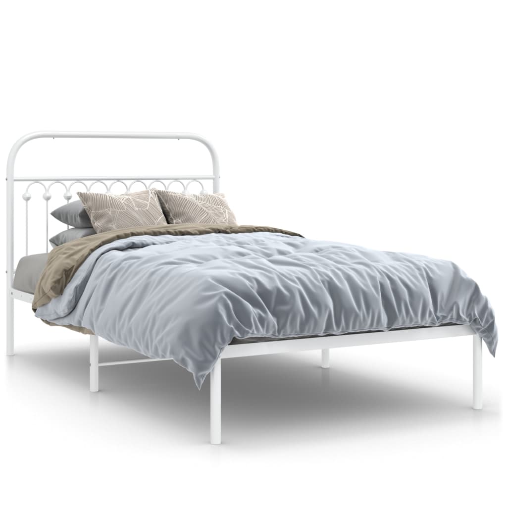 Bedframe met hoofdbord metaal wit 107x203 cm is nu te koop bij PeponiXL, paradijselijk wonen!