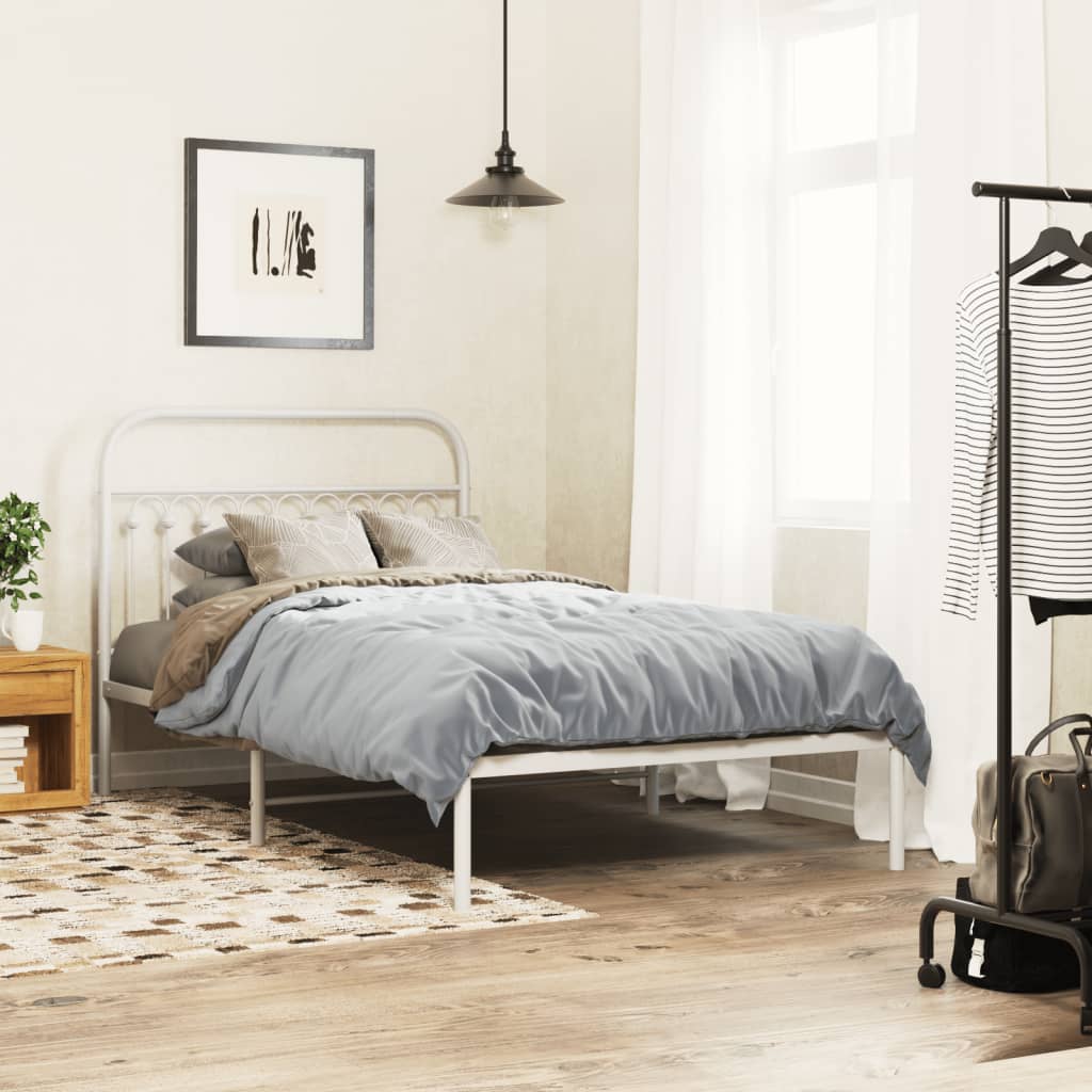 Bedframe met hoofdbord metaal wit 107x203 cm is nu te koop bij PeponiXL, paradijselijk wonen!