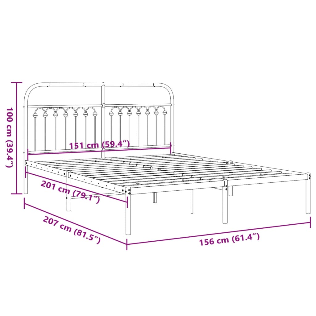 Bedframe met hoofdbord metaal wit 150x200 cm is nu te koop bij PeponiXL, paradijselijk wonen!