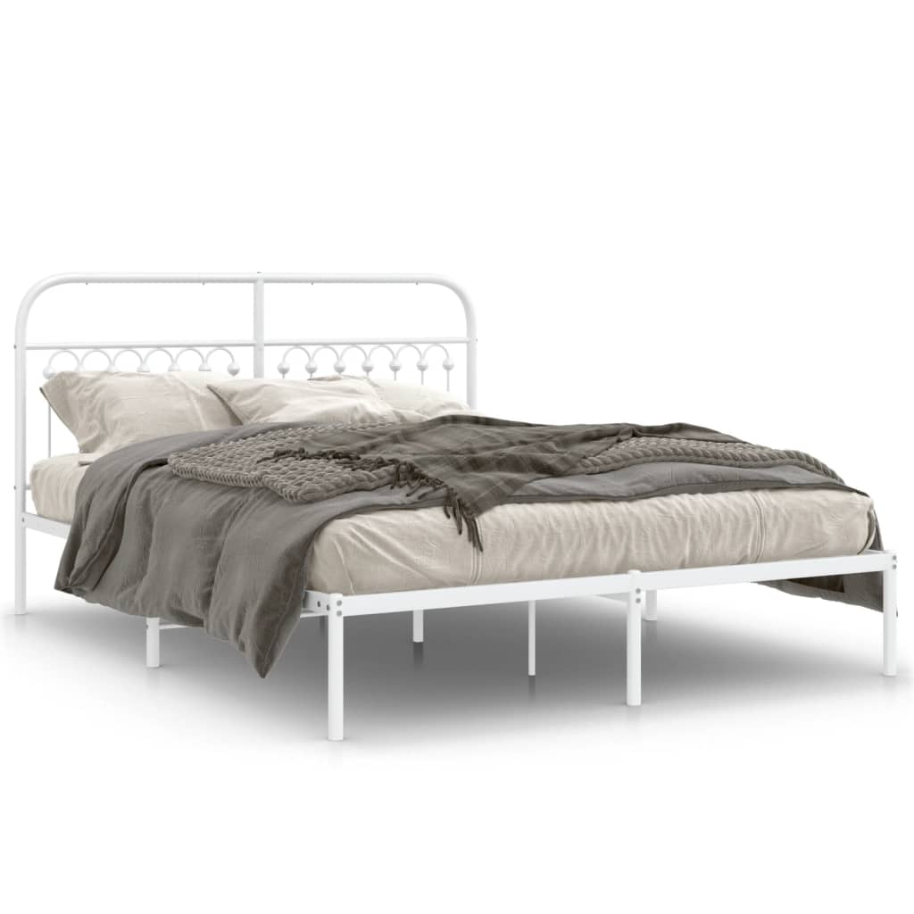 Bedframe met hoofdbord metaal wit 150x200 cm is nu te koop bij PeponiXL, paradijselijk wonen!