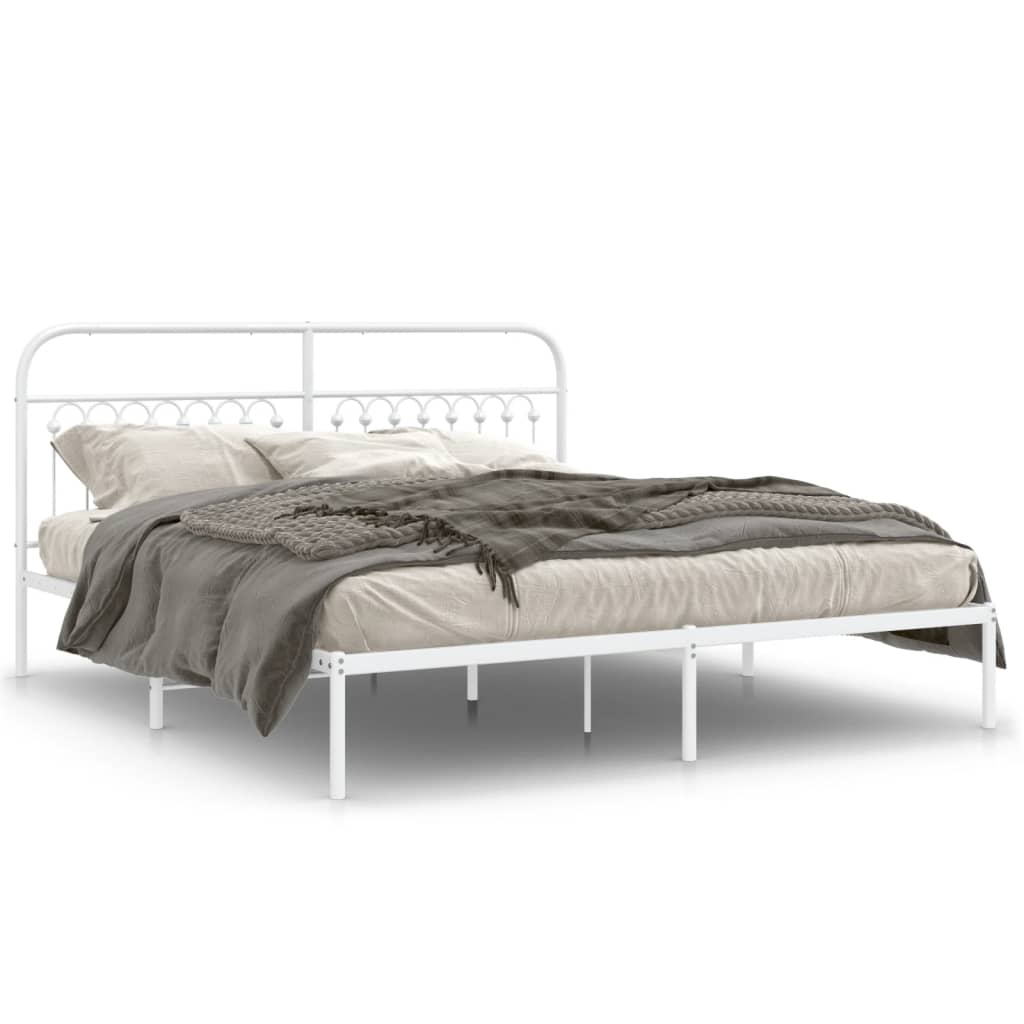 Bedframe met hoofdbord metaal wit 183x203 cm is nu te koop bij PeponiXL, paradijselijk wonen!