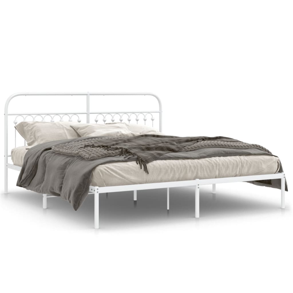 Bedframe met hoofdbord metaal wit 183x213 cm is nu te koop bij PeponiXL, paradijselijk wonen!