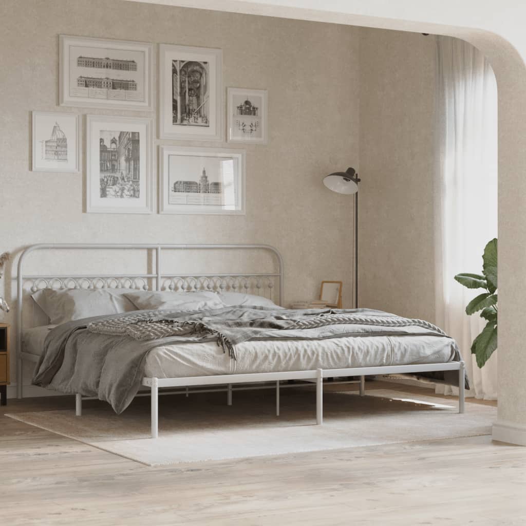 Bedframe met hoofdbord metaal wit 193x203 cm is nu te koop bij PeponiXL, paradijselijk wonen!
