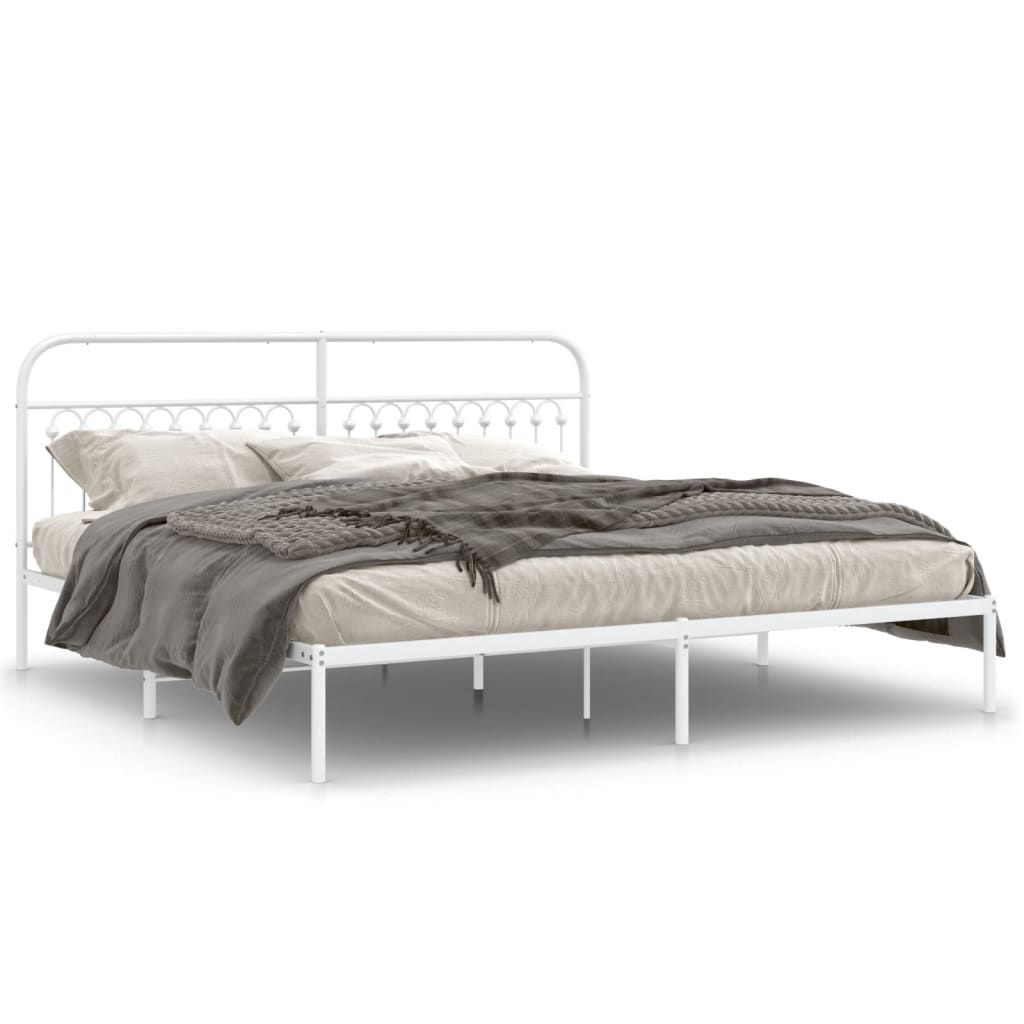 Bedframe met hoofdbord metaal wit 193x203 cm is nu te koop bij PeponiXL, paradijselijk wonen!