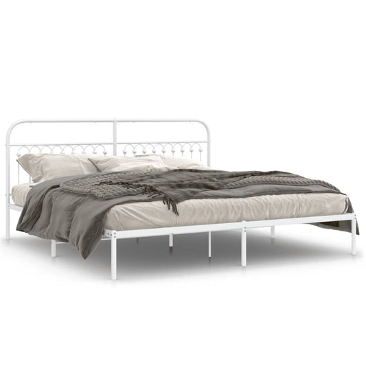 Bedframe met hoofdbord metaal wit 200x200 cm is nu te koop bij PeponiXL, paradijselijk wonen!
