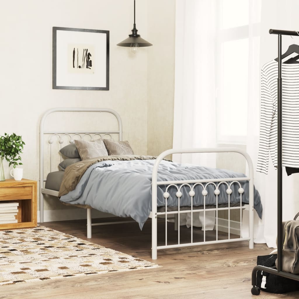 Bedframe met hoofd- en voeteneinde metaal wit 75x190 cm is nu te koop bij PeponiXL, paradijselijk wonen!