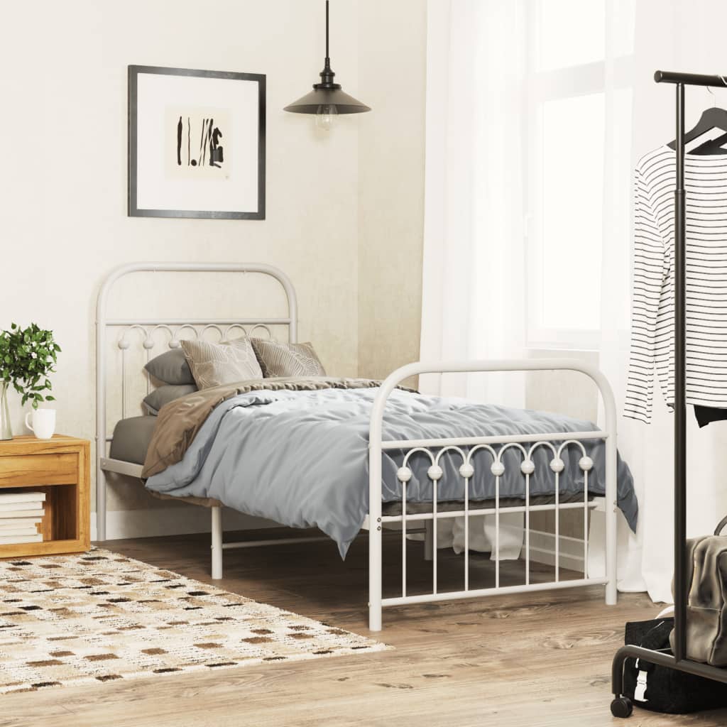 Bedframe met hoofd- en voeteneinde metaal wit 80x200 cm is nu te koop bij PeponiXL, paradijselijk wonen!