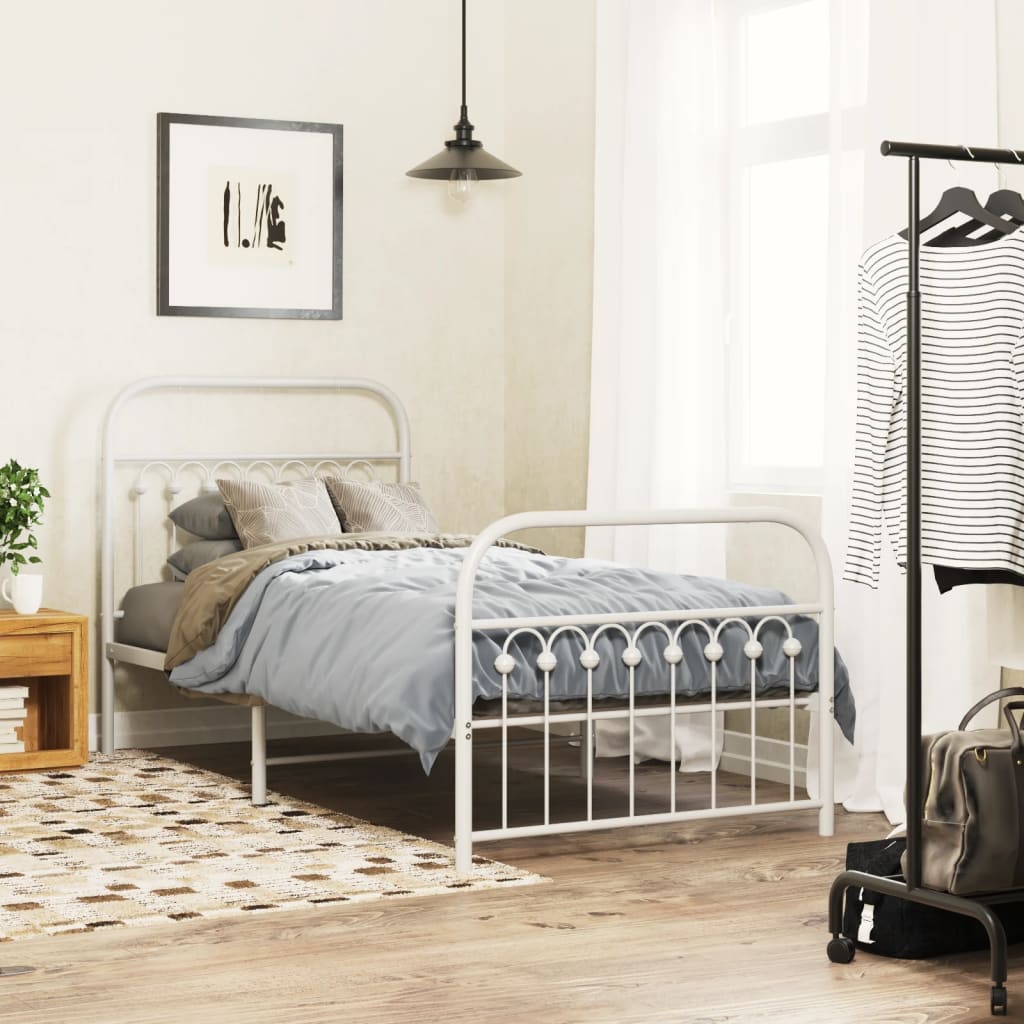 Bedframe met hoofd- en voeteneinde metaal wit 90x200 cm is nu te koop bij PeponiXL, paradijselijk wonen!