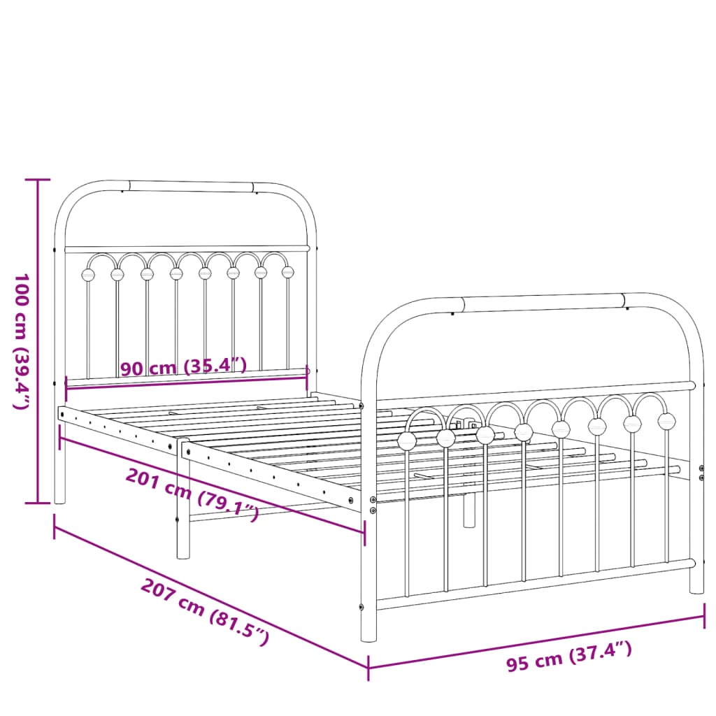 Bedframe met hoofd- en voeteneinde metaal wit 90x200 cm is nu te koop bij PeponiXL, paradijselijk wonen!