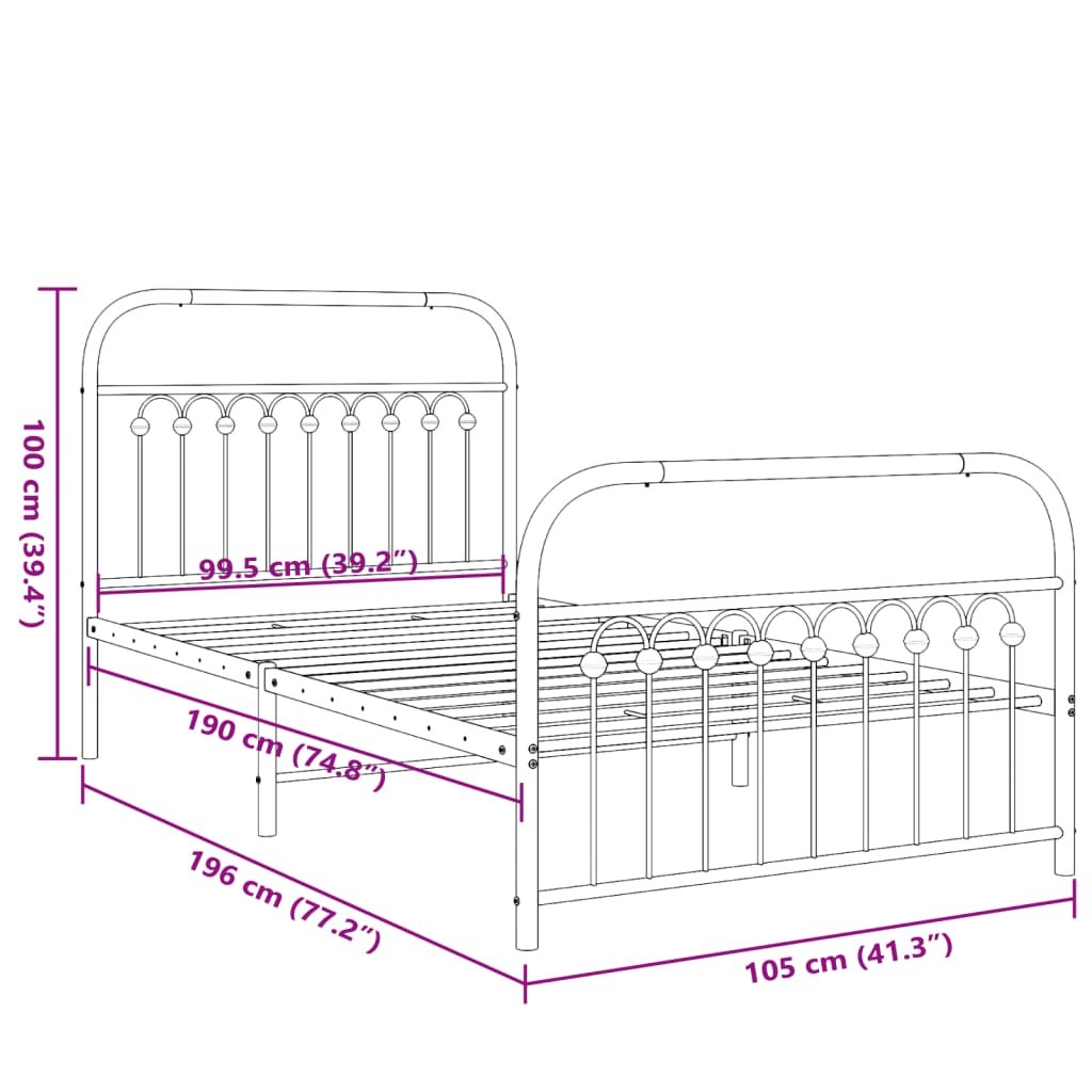 Bedframe met hoofd- en voeteneinde metaal wit 100x190 cm is nu te koop bij PeponiXL, paradijselijk wonen!