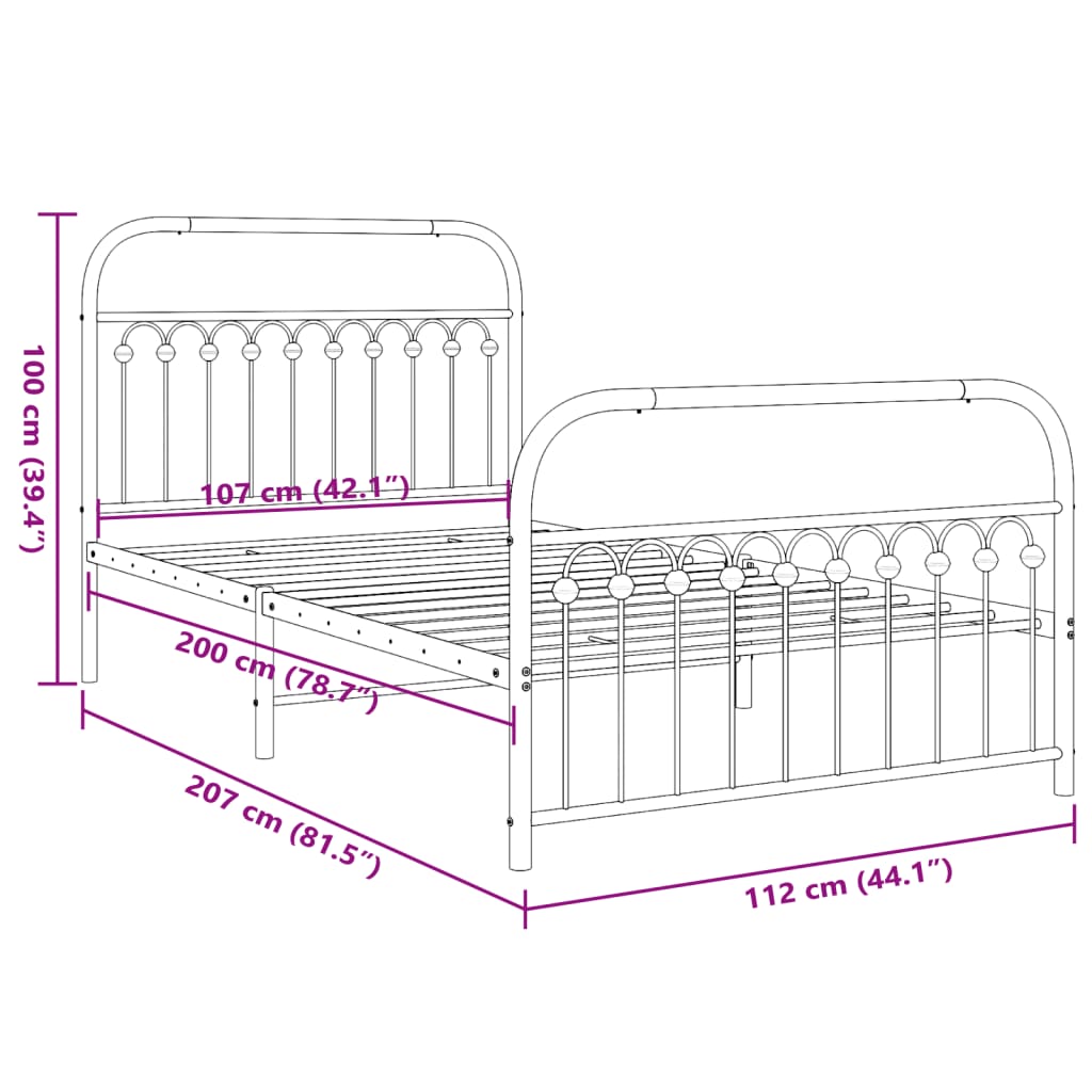Bedframe met hoofd- en voeteneinde metaal wit 107x203 cm is nu te koop bij PeponiXL, paradijselijk wonen!