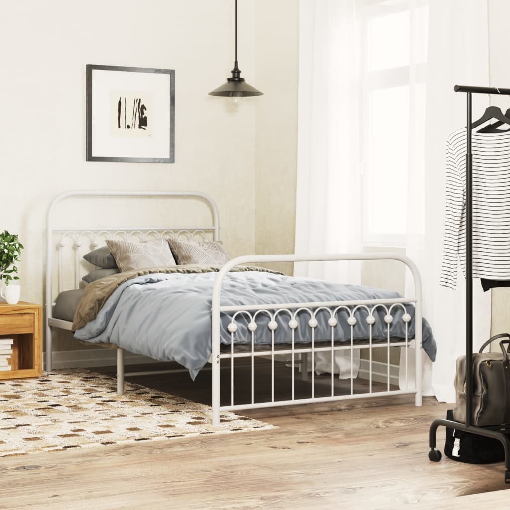 Bedframe met hoofd- en voeteneinde metaal wit 107x203 cm is nu te koop bij PeponiXL, paradijselijk wonen!