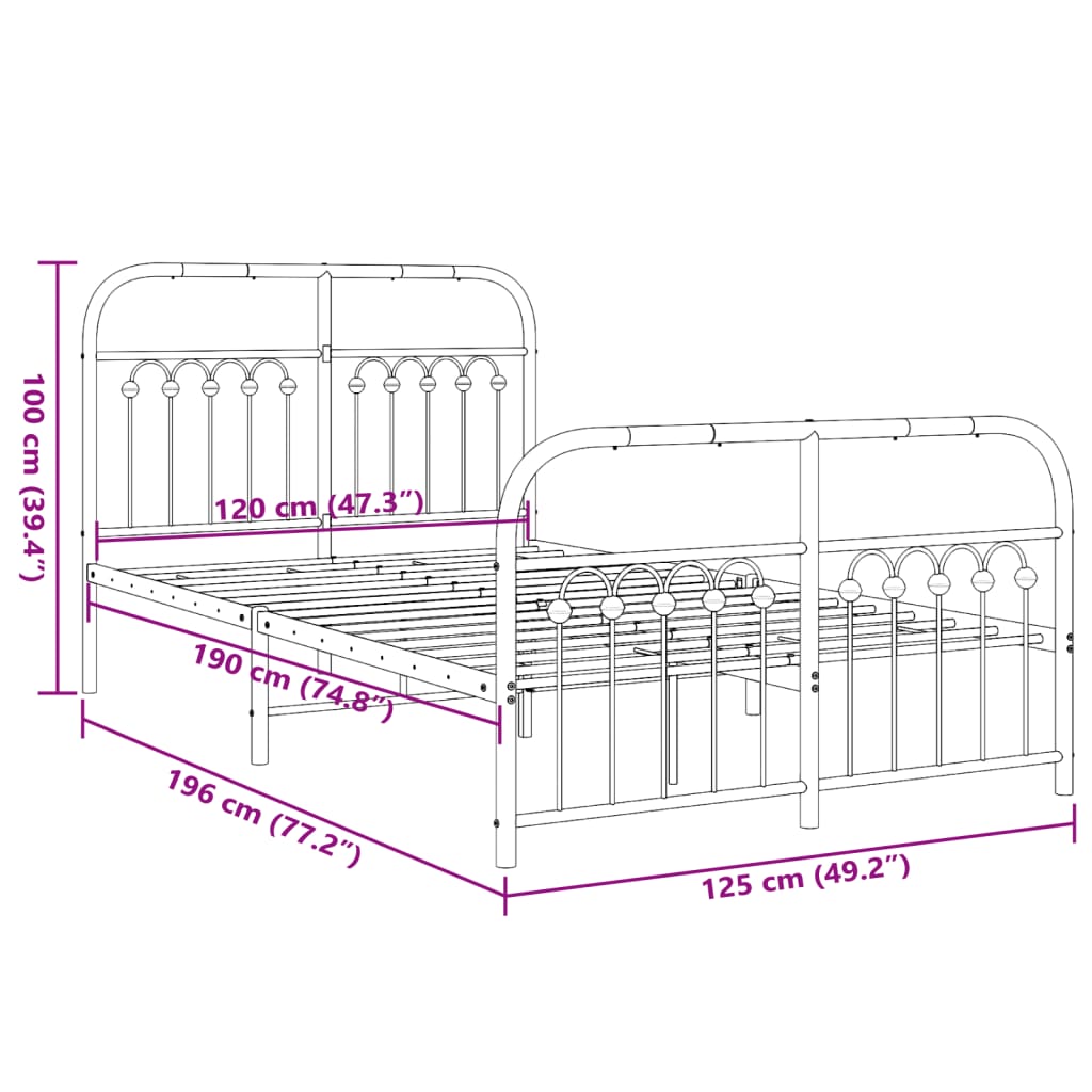 Bedframe met hoofd- en voeteneinde metaal wit 120 x 190 cm is nu te koop bij PeponiXL, paradijselijk wonen!