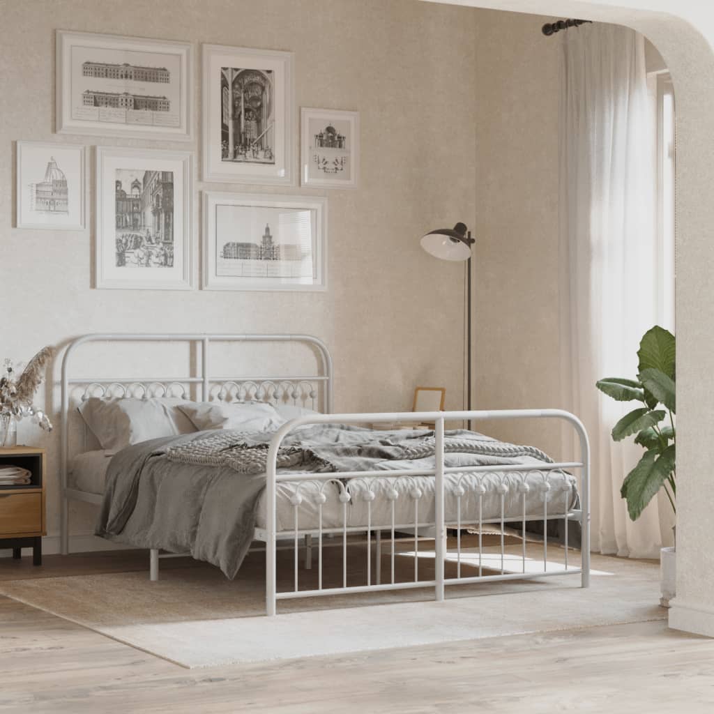 Bedframe met hoofd- en voeteneinde metaal wit 137x190 cm is nu te koop bij PeponiXL, paradijselijk wonen!