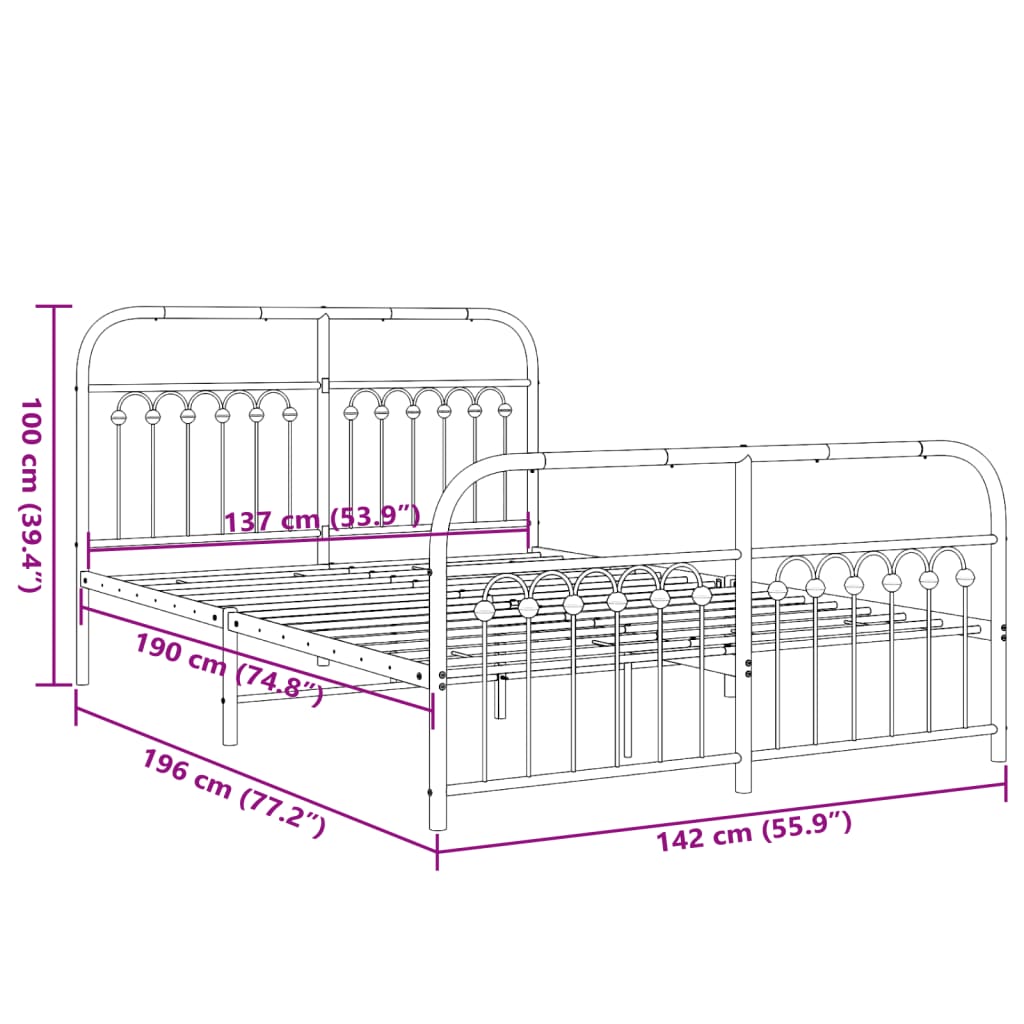 Bedframe met hoofd- en voeteneinde metaal wit 137x190 cm is nu te koop bij PeponiXL, paradijselijk wonen!