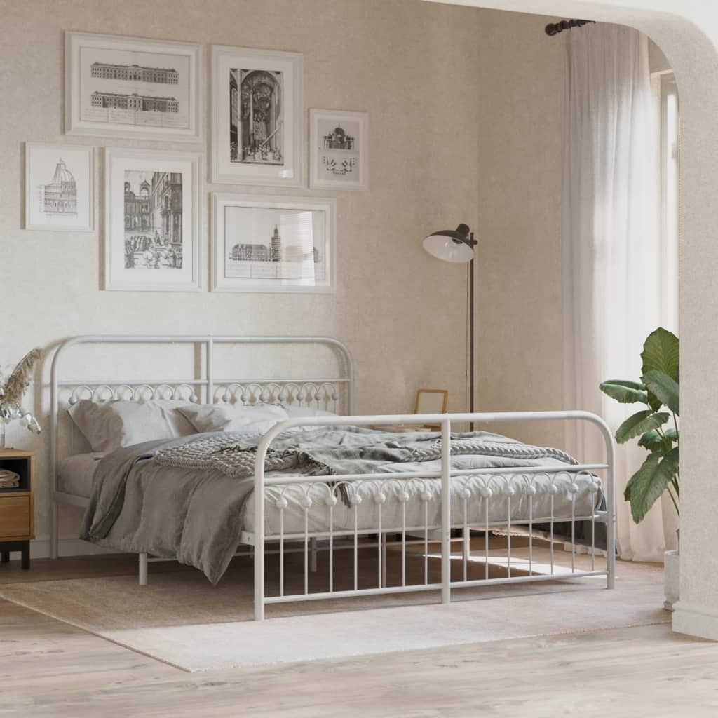 Bedframe met hoofd- en voeteneinde metaal wit 150x200 cm is nu te koop bij PeponiXL, paradijselijk wonen!