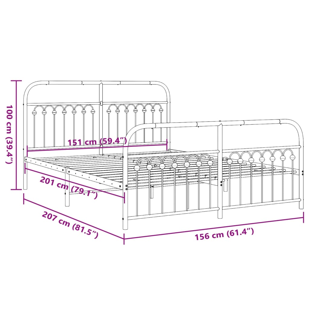 Bedframe met hoofd- en voeteneinde metaal wit 150x200 cm is nu te koop bij PeponiXL, paradijselijk wonen!