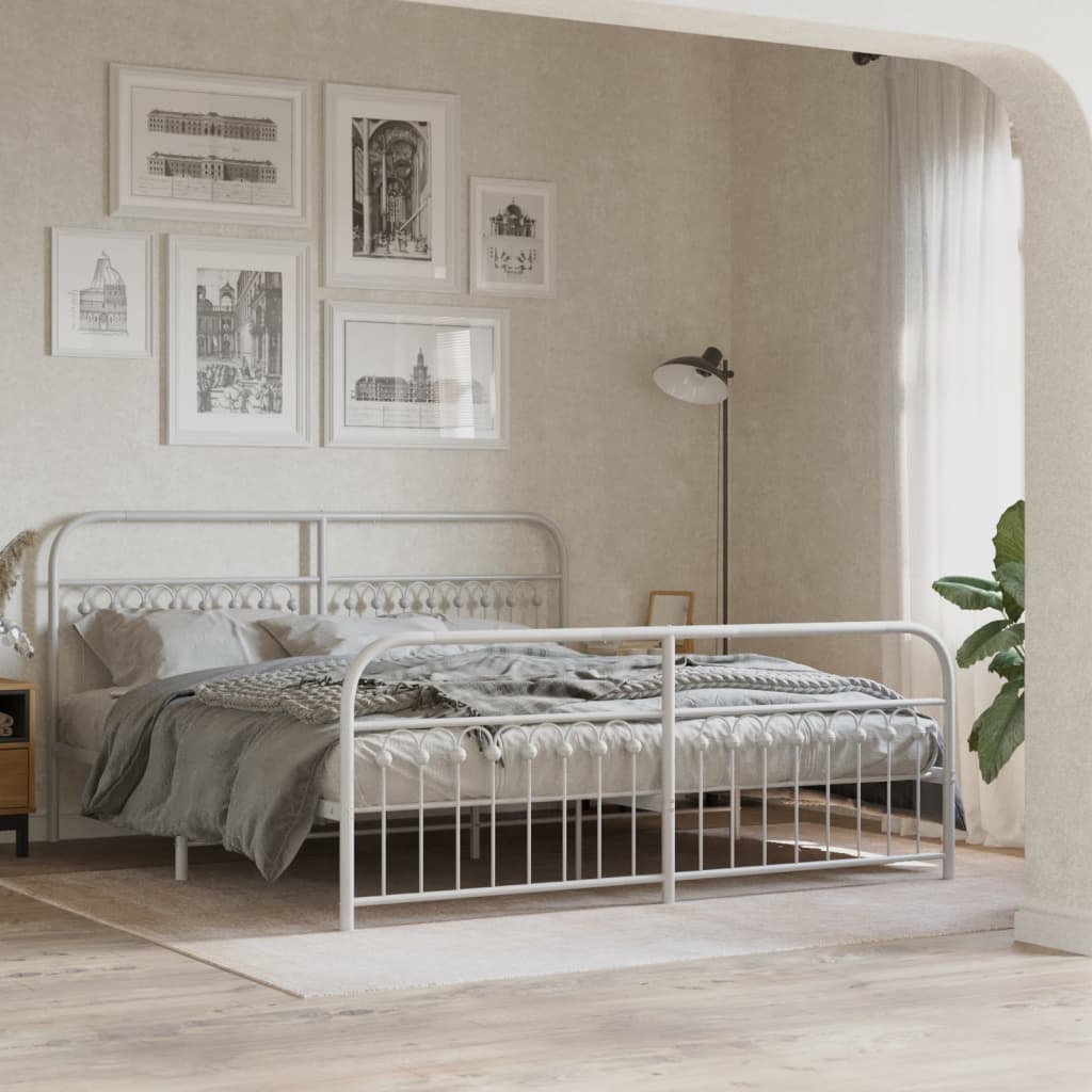 Bedframe met hoofd- en voeteneinde metaal wit 183x203 cm is nu te koop bij PeponiXL, paradijselijk wonen!