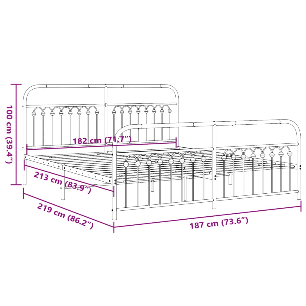 Bedframe met hoofd- en voeteneinde metaal wit 183x213 cm is nu te koop bij PeponiXL, paradijselijk wonen!