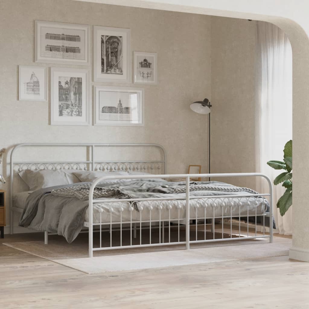 Bedframe met hoofd- en voeteneinde metaal wit 193x203 cm is nu te koop bij PeponiXL, paradijselijk wonen!