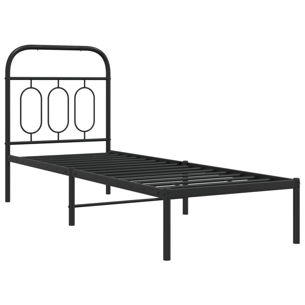 Bedframe met hoofdbord metaal zwart 75x190 cm is nu te koop bij PeponiXL, paradijselijk wonen!